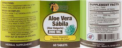 Sunshine Naturals Aloe Vera 2000 mg source label used in the packaging illustration