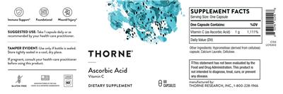 Thorne Ascorbic Acid source label used in the packaging illustration
