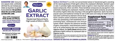 ProCaps Garlic Extract source label used in the packaging illustration