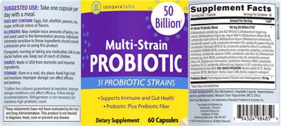 InnovixLabs Multi-Strain Probiotic source label used in the packaging illustration