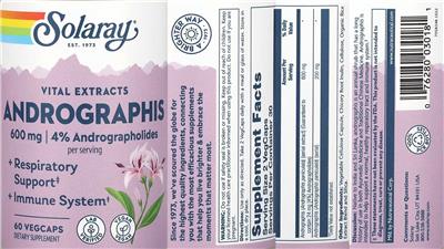 Solaray Andrographis 600 mg source label used in the packaging illustration
