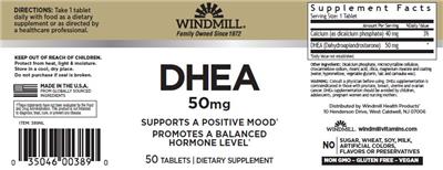 Windmill DHEA 50 mg source label used in the packaging illustration