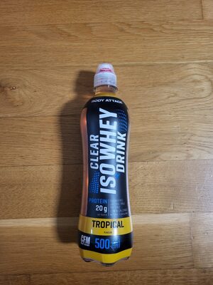 Body Attack Clear Iso Whey Drink Tropical source label used in the packaging illustration