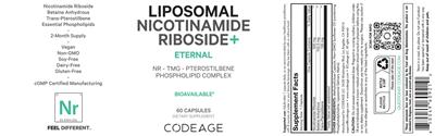 Codeage Liposomal Nicotinamide Riboside+ source label used in the packaging illustration