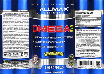 ALLMAX ESSENTIALS Omega 3 source label used in the packaging illustration