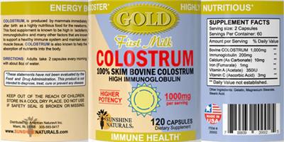 Sunshine Naturals Colostrum GOLD First Milk 1000 mg product packaging