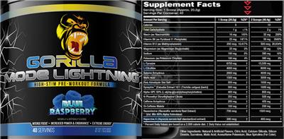Gorilla Mind Gorilla Mode Lightning Blue Raspberry source label used in the packaging illustration