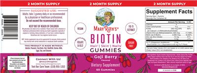Mary Ruth's Biotin Gummies Goji Berry Flavored source label used in the packaging illustration