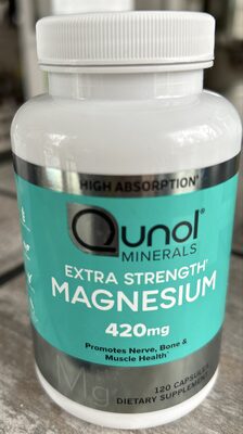 Qunol Minerals Extra Strength Magnesium 420 mg source label used in the packaging illustration