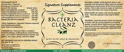 Signature Supplements Bactrtia Cleanz source label used in the packaging illustration