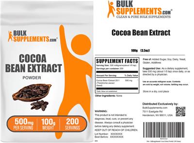 BulkSupplements.com Cocoa Bean Extract Powder 500 mg product packaging