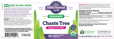 Oregon's Wild Harvest Chaste Tree source label used in the packaging illustration