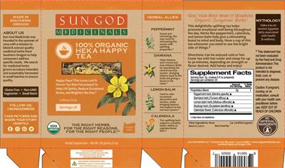Sun God Medicinals 100% Organic Heka Happy Tea product packaging