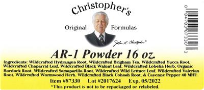 Christopher's Original Formulas AR-1 Powder source label used in the packaging illustration