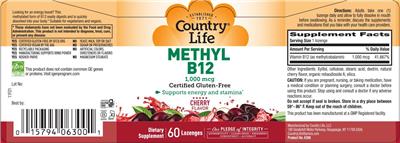 Country Life Methyl B12 1000 mcg Cherry Flavor product packaging