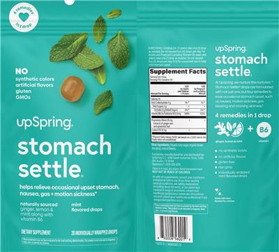 UpSpring Stomach Settle Drops Mint Flavored source label used in the packaging illustration