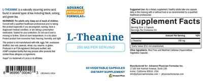 Advance Physician Formulas L Theanine 200 mg source label used in the packaging illustration