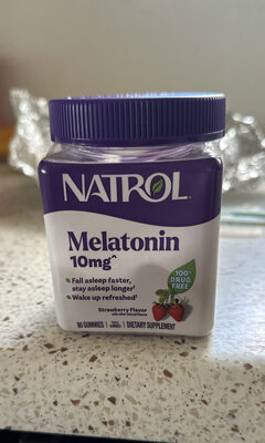 Natrol Melatonin 10 mg Strawberry source label used in the packaging illustration