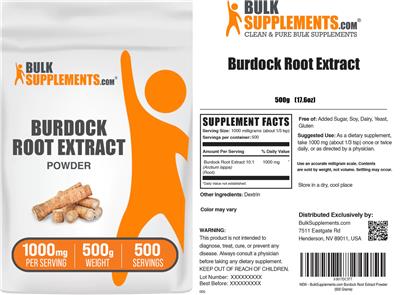 BulkSupplements.com Burdock Root Extract Powder 1000 mg product packaging