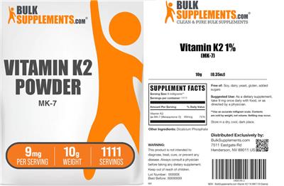 BulkSupplements.com Vitamin K2 Powder 9 mg product packaging