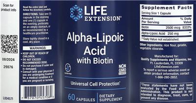 Life Extension Alpha-Lipoic Acid with Biotin product packaging