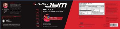 JYM Supplement Science Post JYM BCAAs+ Recovery Matrix Fruit Punch source label used in the packaging illustration