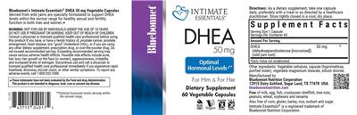 Bluebonnet Intimate Essentials DHEA 50 mg source label used in the packaging illustration