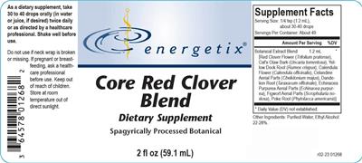 Energetix Core Red Clover Blend source label used in the packaging illustration