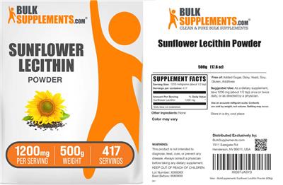BulkSupplements.com Sunflower Lecithin Powder 1200 mg source label used in the packaging illustration