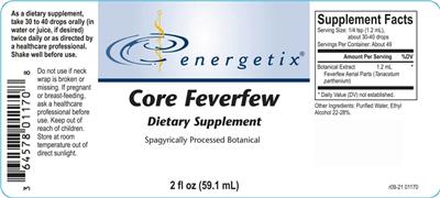 Energetix Core Feverfew source label used in the packaging illustration