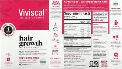 Viviscal Hair Growth Supplement source label used in the packaging illustration