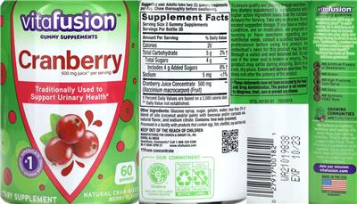 vitafusion Cranberry Natural Cran-Mixed Berry Flavor source label used in the packaging illustration