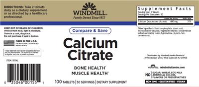 Windmill Calcium Citrate source label used in the packaging illustration