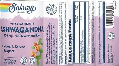 Solaray Ashwagandha 470 mg product packaging