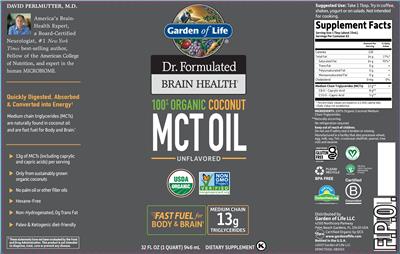Garden of Life Dr. Formulated Brain Health MCT Oil Unflavored source label used in the packaging illustration