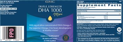 GNC Triple Strength DHA 1000 Mini source label used in the packaging illustration