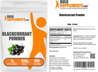 BulkSupplements.com Blackcurrant Powder 5 g source label used in the packaging illustration