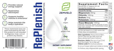 Zemvelo RePlenish source label used in the packaging illustration