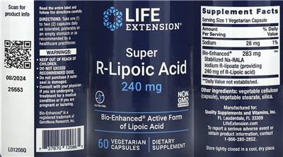 Life Extension Super R-Lipoic Acid 240 mg product packaging