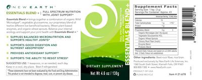 New Earth Essentials Blend + source label used in the packaging illustration