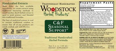 Woodstock Herbal Products C&F Seasonal Support product packaging