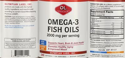 OL Olympian Labs Omega-3 Fish Oils source label used in the packaging illustration