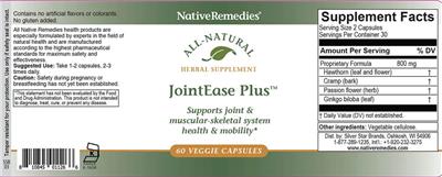 Native Remedies JointEase Plus source label used in the packaging illustration