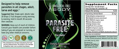 Chemical Free Body Parasite Free Formula source label used in the packaging illustration