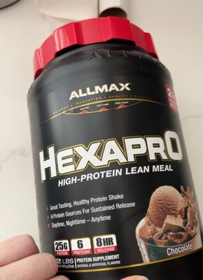 ALLMAX HEXAPRO Chocolate source label used in the packaging illustration
