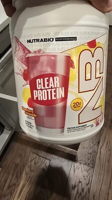 NutraBio Performance Clear Protein Strawberry Lemonade source label used in the packaging illustration