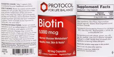 Protocol For Life Balance Biotin 5000 mcg source label used in the packaging illustration