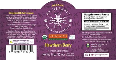Sun God Medicinals Ra Herbals Organic Hawthorn Berry source label used in the packaging illustration
