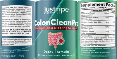 Just Ripe Nutrition ColonCleanPro source label used in the packaging illustration