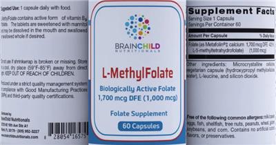 Brainchild Nutritionals L-MethylFolate 1700 mcg DFE source label used in the packaging illustration